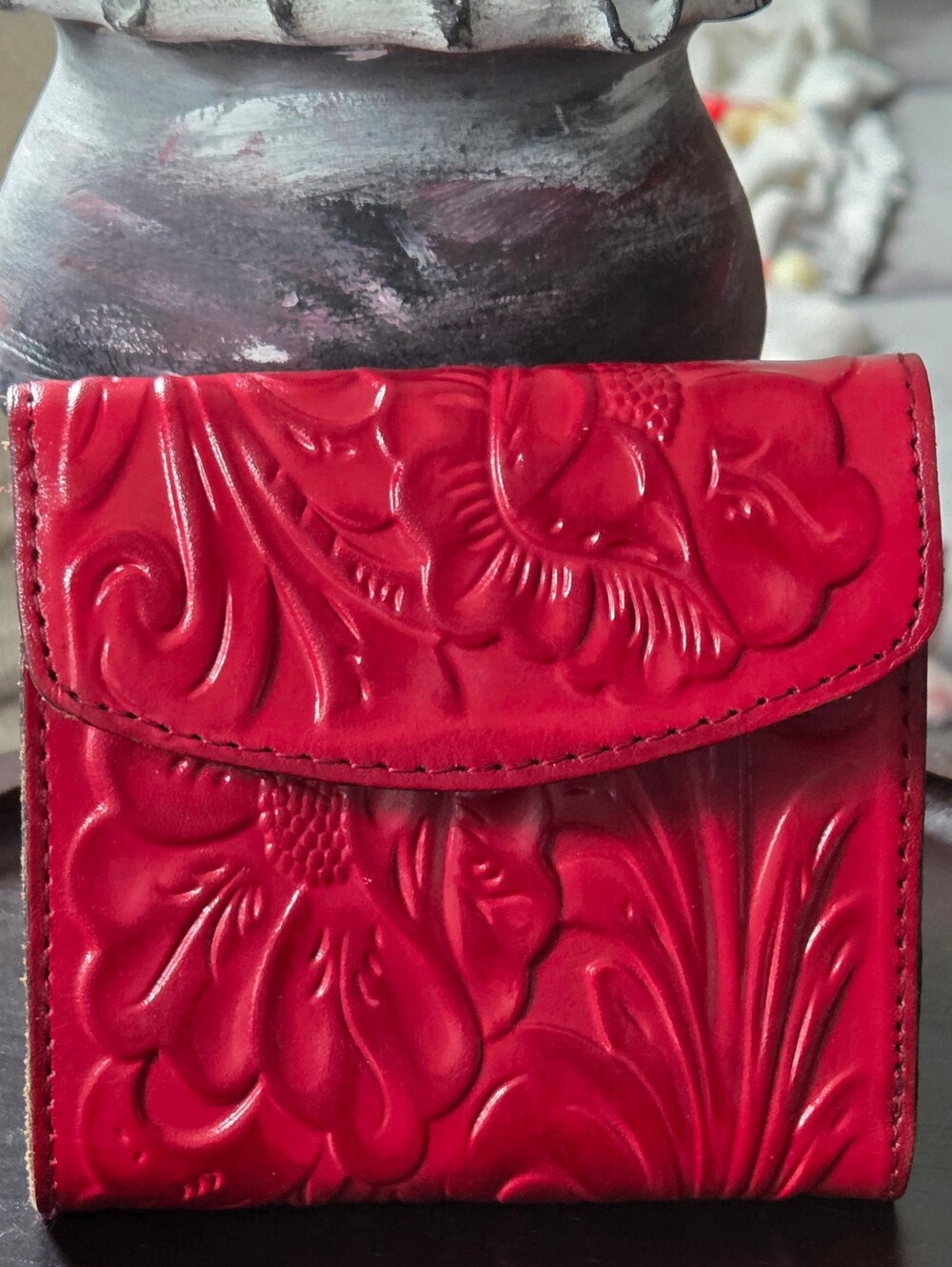 Patricia Nash Red Floral Embossed Leather Wallet